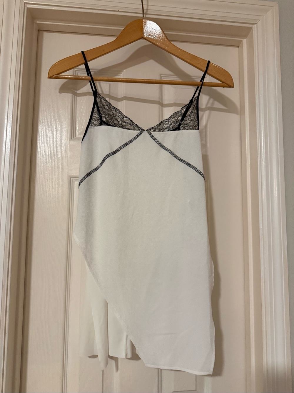 Zara White Slip top with Black Lace Trim